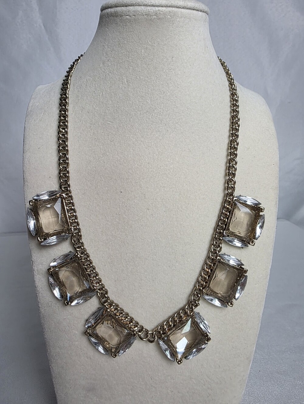 Ann Taylor Gold Tone Clear Rhinestone Statement Collar Necklace